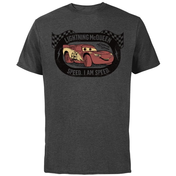 Disney Pixar Cars Lightning McQueen I am Speed T-Shirt - Short Sleeve Cotton T-Shirt for Adults - Customized-Charcoal
