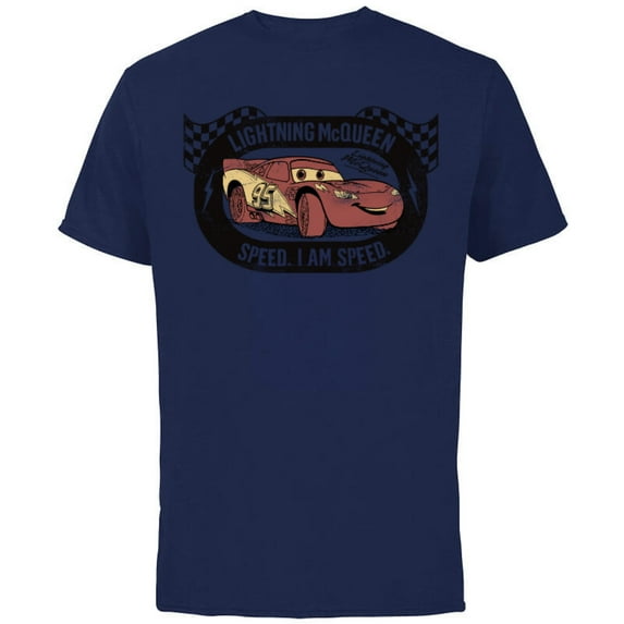 Disney Pixar Cars Lightning McQueen I am Speed T-Shirt - Short Sleeve Cotton T-Shirt for Adults - Customized-Navy