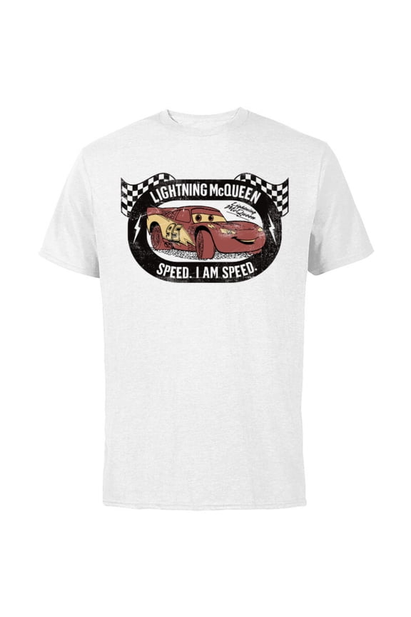 Disney Pixar Cars Lightning McQueen I am Speed T-Shirt - Short Sleeve Cotton T-Shirt for Adults - Customized-White