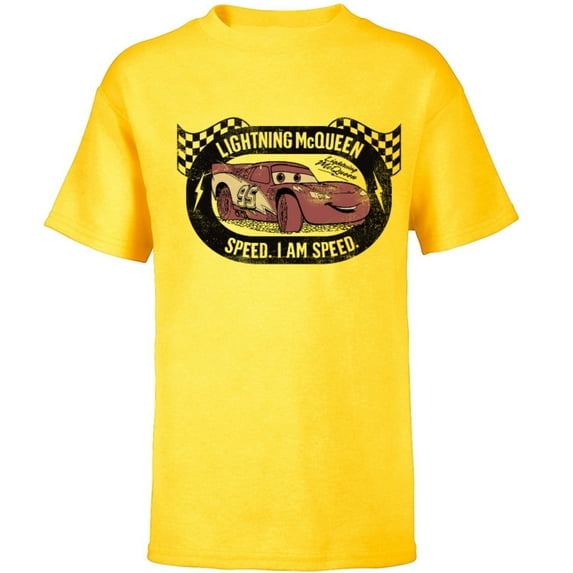 Disney Pixar Cars Lightning McQueen I am Speed T-Shirt - Short Sleeve T-Shirt for Kids - Customized-Yellow