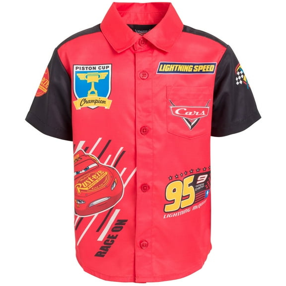 Disney Pixar Cars Lightning McQueen Infant Baby Boys Hawaiian Button Down Shirt Infant to Big Kid