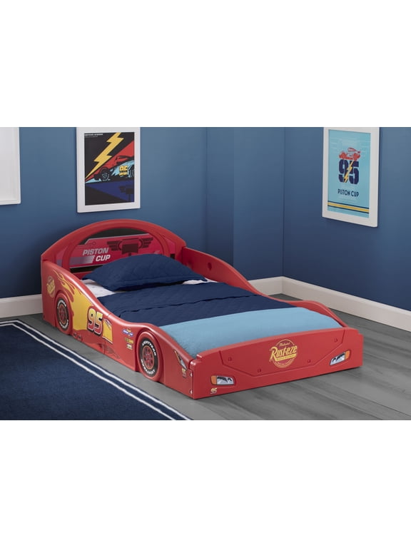 Pixar Cars Lightning McQueen Plastic Sleep and Play Toddler Bed by Delta Children
