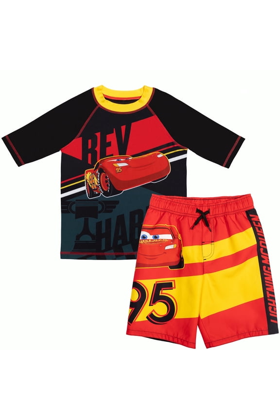 Lightning McQueen Pullover Rash Guard and Swim Trunks Outfit Set Toddler to Little Kid