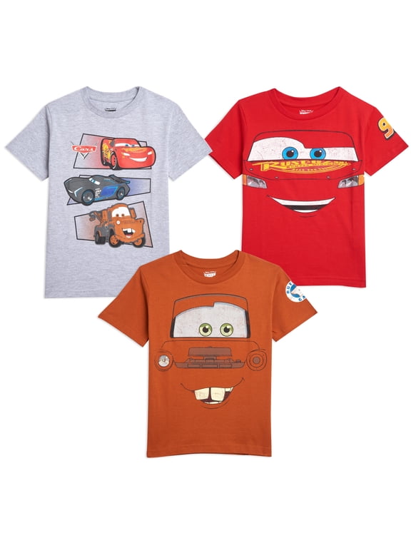 Cars Toddler Boys' 3-Pack T-Shirts Red Brown Grey Mater