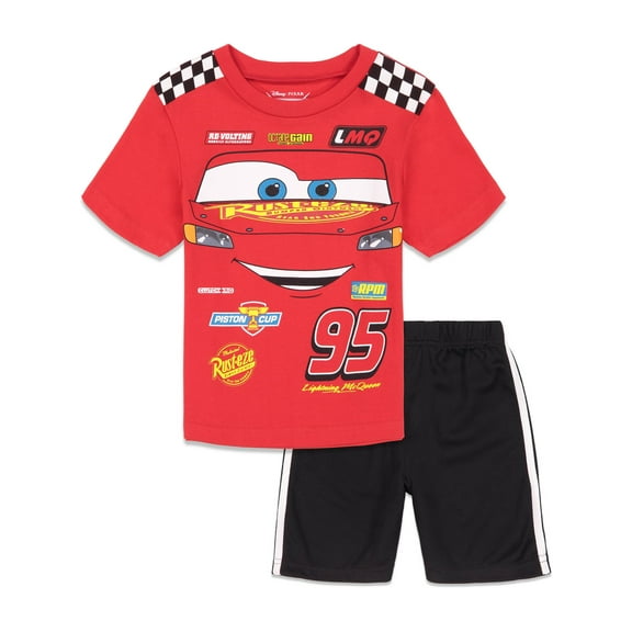 Disney Pixar Cars Lightning McQueen Toddler Boys Athletic T-Shirt Mesh Shorts Outfit Set Toddler to Big Kid