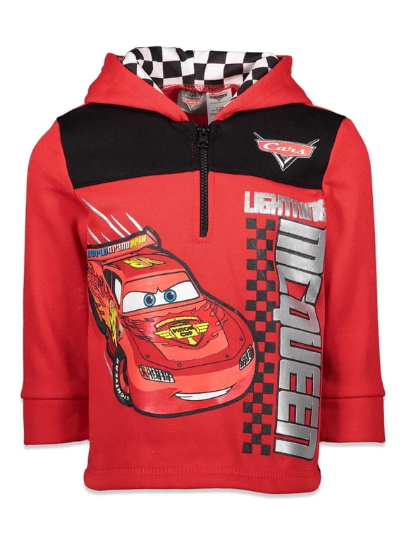 Cars Toddler Boys' Fleece Quarter-Zip Hooded Sweatshirt Red Lightning McQueen