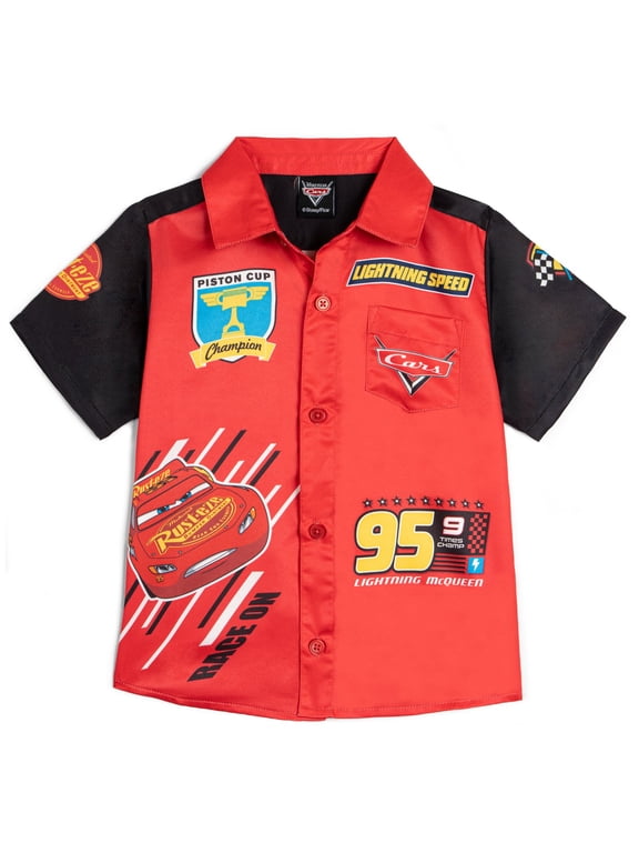 Cars Toddler Boys' Short Sleeve Button-Down Shirt Red McQueen Black