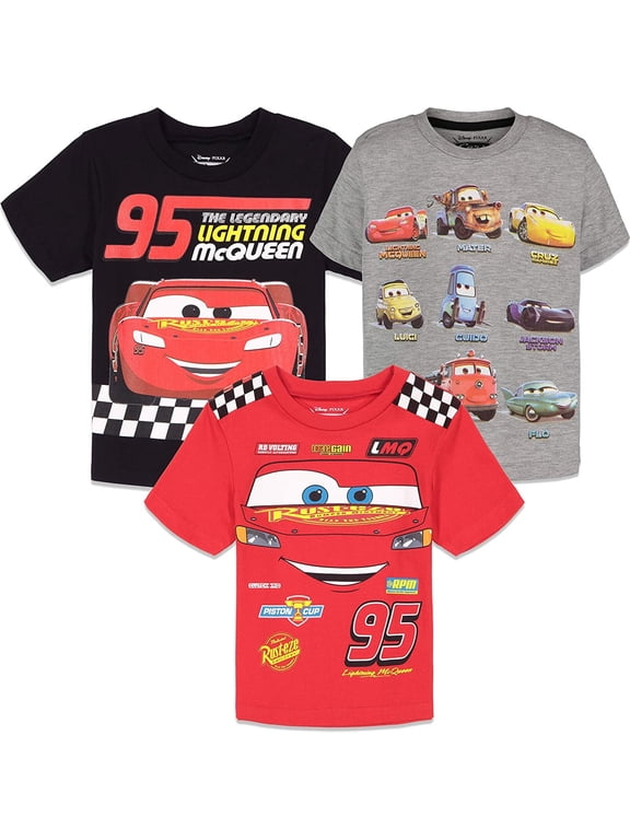 Cars Toddler Boys' 3-Pack T-Shirts Black Red Grey McQueen