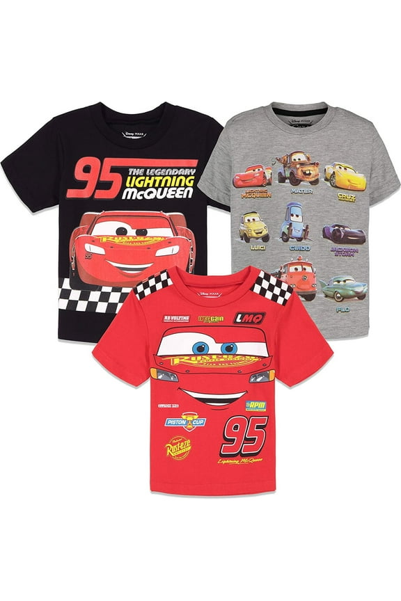 Pixar Cars Lightning McQueen Tow Mater 3 Pack T-Shirts Infant to Big Kid