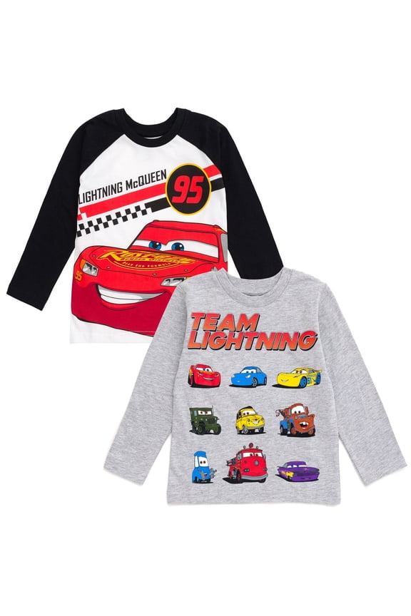 Pixar Cars Lightning McQueen Tow Mater Big Boys 2 Pack Long Sleeve T-Shirts White / Gray 10-12