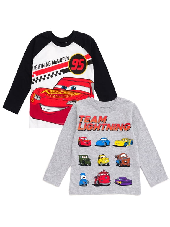Cars Toddler Boys' 2-Pack Long Sleeve T-Shirts White Black Grey