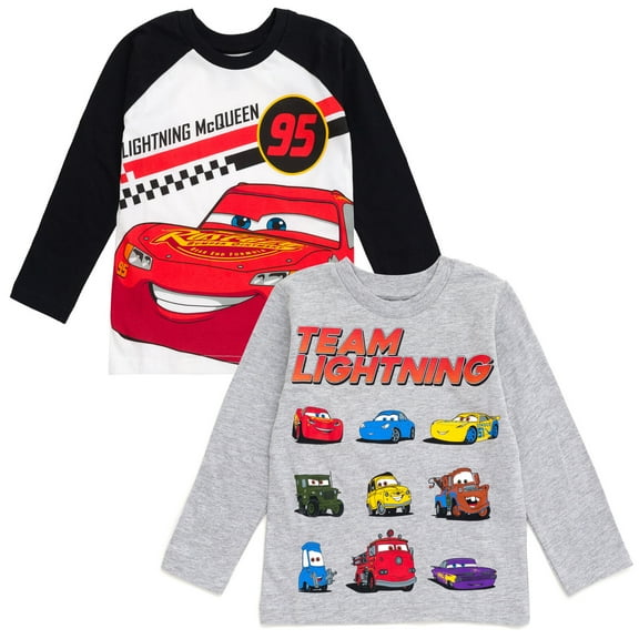 Disney Pixar Cars Lightning McQueen Tow Mater Toddler Boys 2 Pack Long Sleeve T-Shirts White / Gray 4T