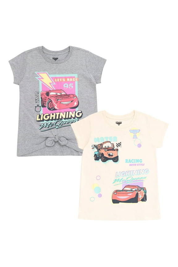 Pixar Cars Lightning McQueen Tow Mater Toddler Girls 2 Pack T-Shirts Toddler to Big Kid