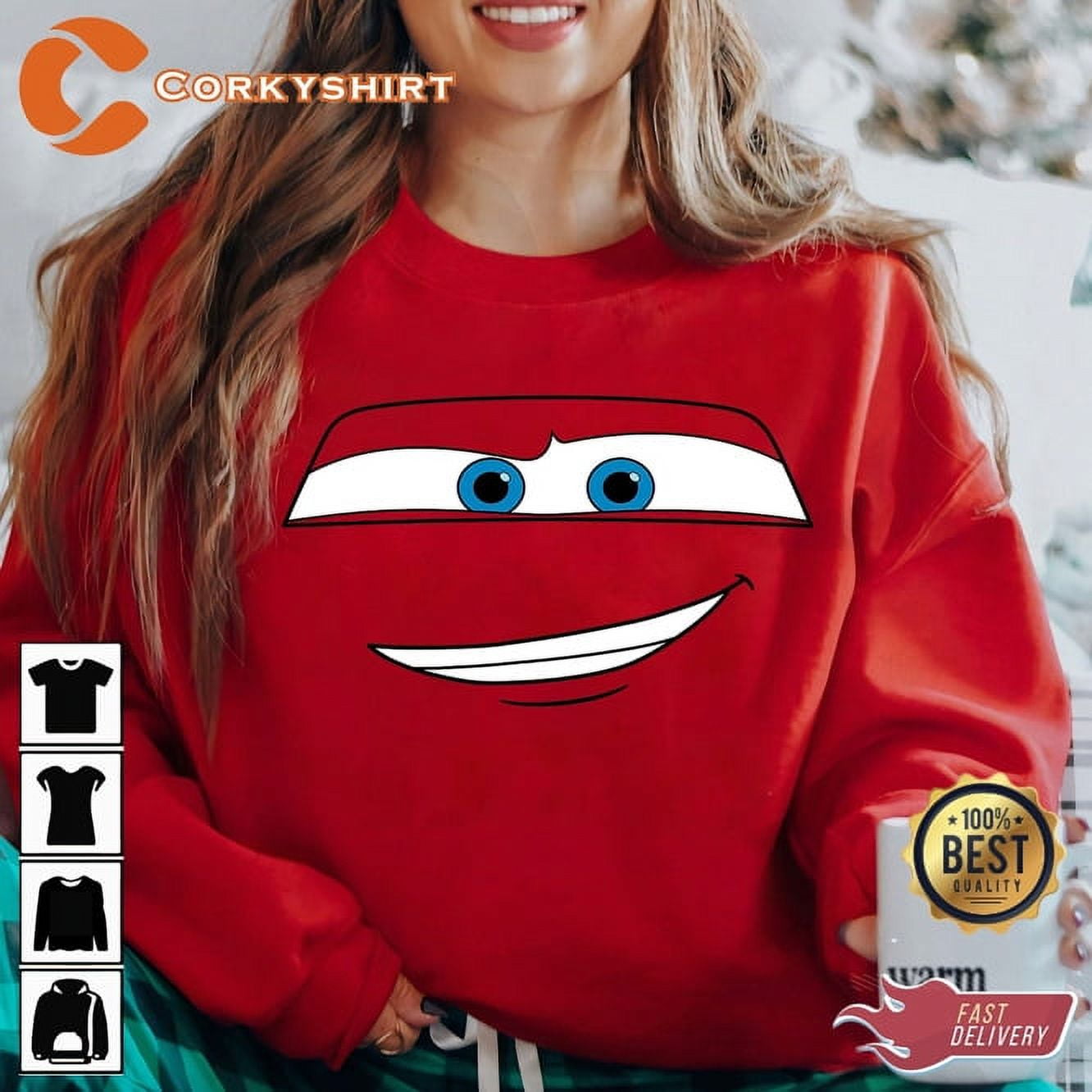 Disney Pixar Cars Lightning Mcqueen Big Face Cartoon Tshirt