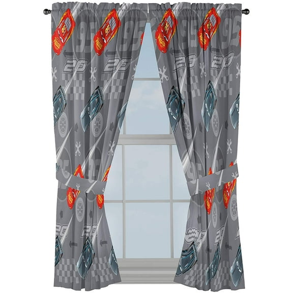 Disney Pixar Cars Lightning Speed 2 Panels Drapes Set - 63 Inch Long - Boys Room Accessories