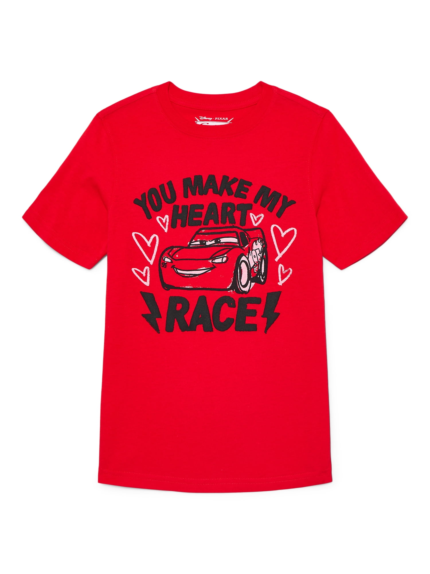 Disney Pixar Cars Little Boys and Big Boys Valentine's Day Graphic Tee with Short Sleeves, Sizes 4-18