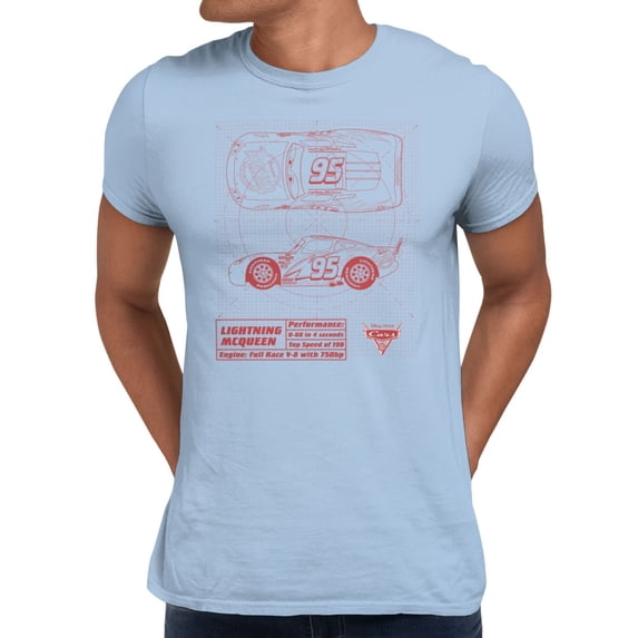 Disney Pixar Cars Men's Mcqueen Schematics T-Shirt (Light Blue, S-XXXL)