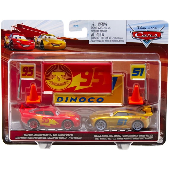 Disney / Pixar Cars Metal Road Trip Lightning McQueen & Rusteze Dinoco Cruz Ramirez Diecast Car 2-Pack