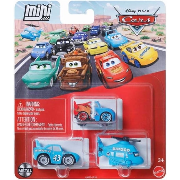 Disney Pixar Cars Mini Racers Diecast Car 3 Pack (Transforming Lightning McQueen, Rotor Turbosky, Strip Weathers)