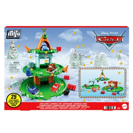 Disney Pixar Cars Minis Advent Calendar with 4 Mini Cars, Track & Accessories