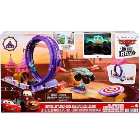 Disney and Pixar Cars On The Road Showtime Loop Playset with Ivy Monster Truck, Launcher and Movable Target