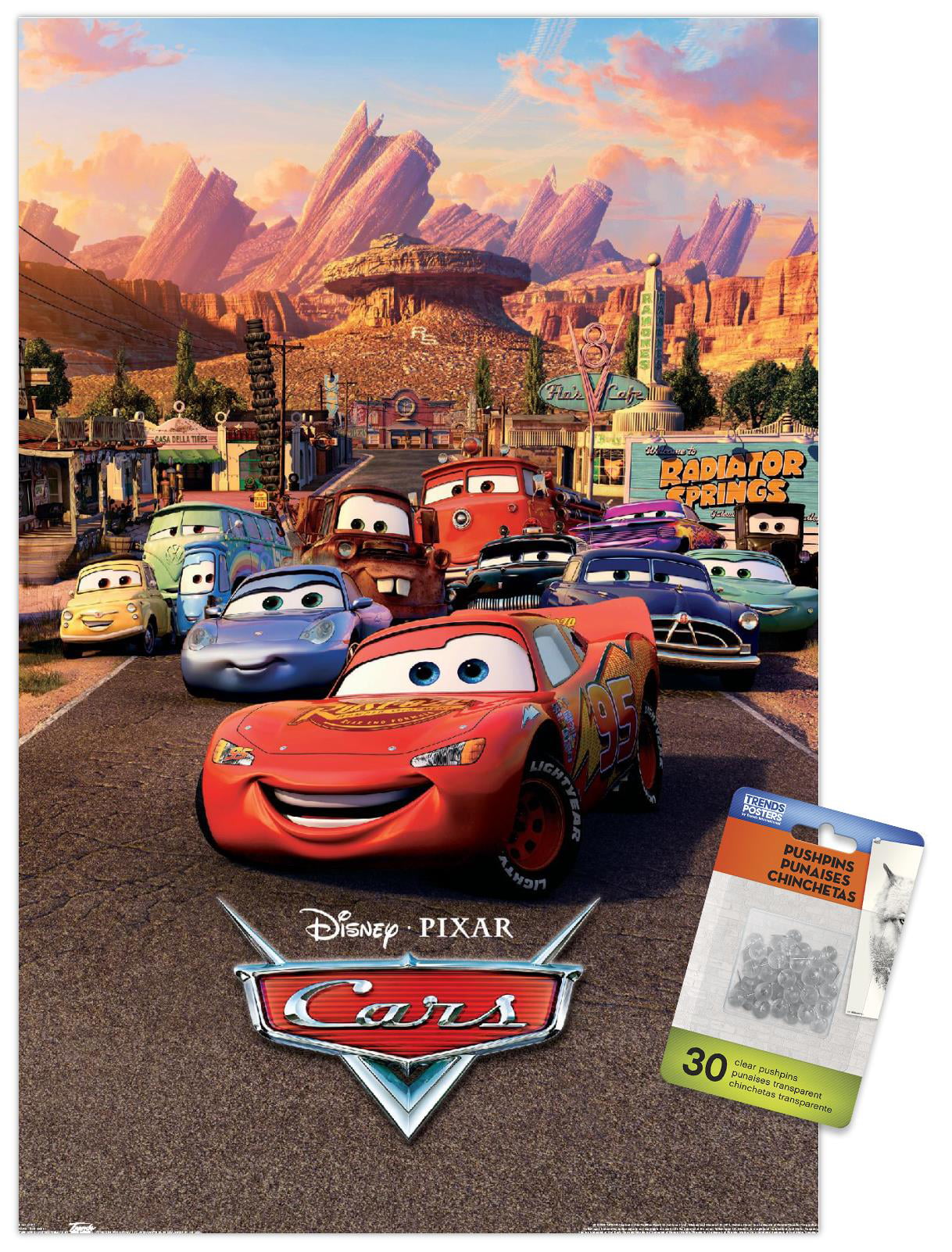 Disney Pixar Cars - One Sheet Wall Poster with Wooden Magnetic Frame,  22.375