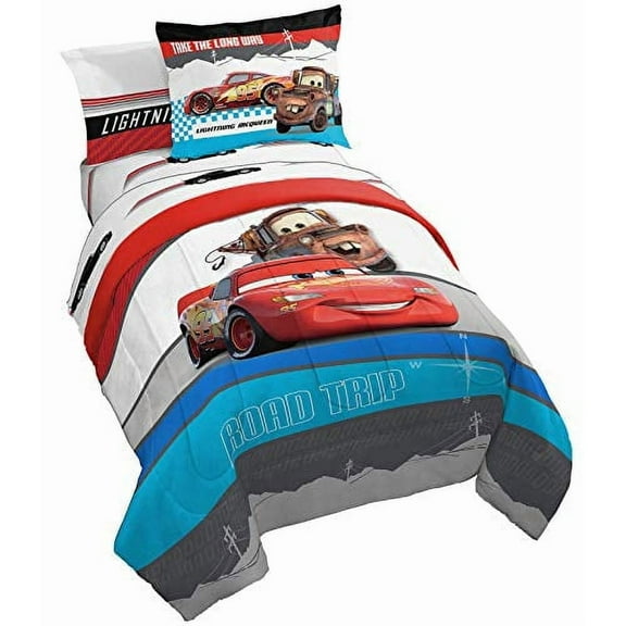 Disney Pixar Cars Racing Machine Red & White 7 Piece Full Bed Set, 100% Microfiber