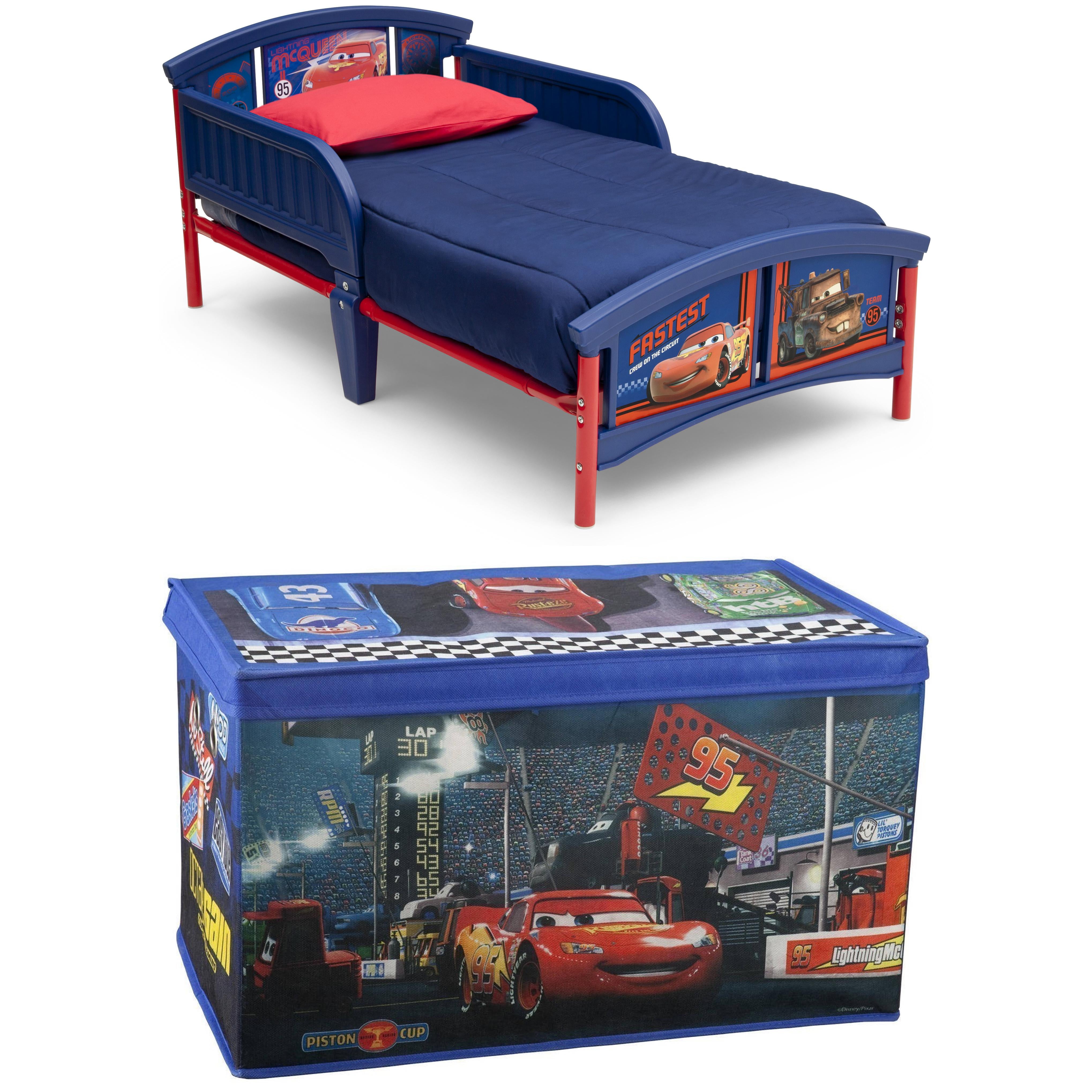 Disney/Pixar Cars Toddler Bed with Fabric Toy Box Bedroom Value Bundle