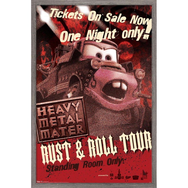 Disney Pixar Cars Toons - Heavy Metal Mater Wall Poster, 14.725 inch x 22.375 inch, Framed, FR6597BWD14X22EC