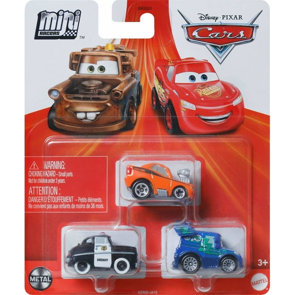 Disney Pixar Cars Toys, Mini Racers 3-Pack Metal Toy Cars, 0.64 lb