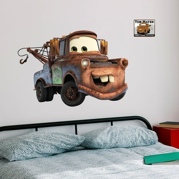 Disney Pixar Cars Wall Decals - Large Tow Mater Vinyl Stickers for Bathroom Nursery Bedroom Decor - Peel and Stick Room Decorations