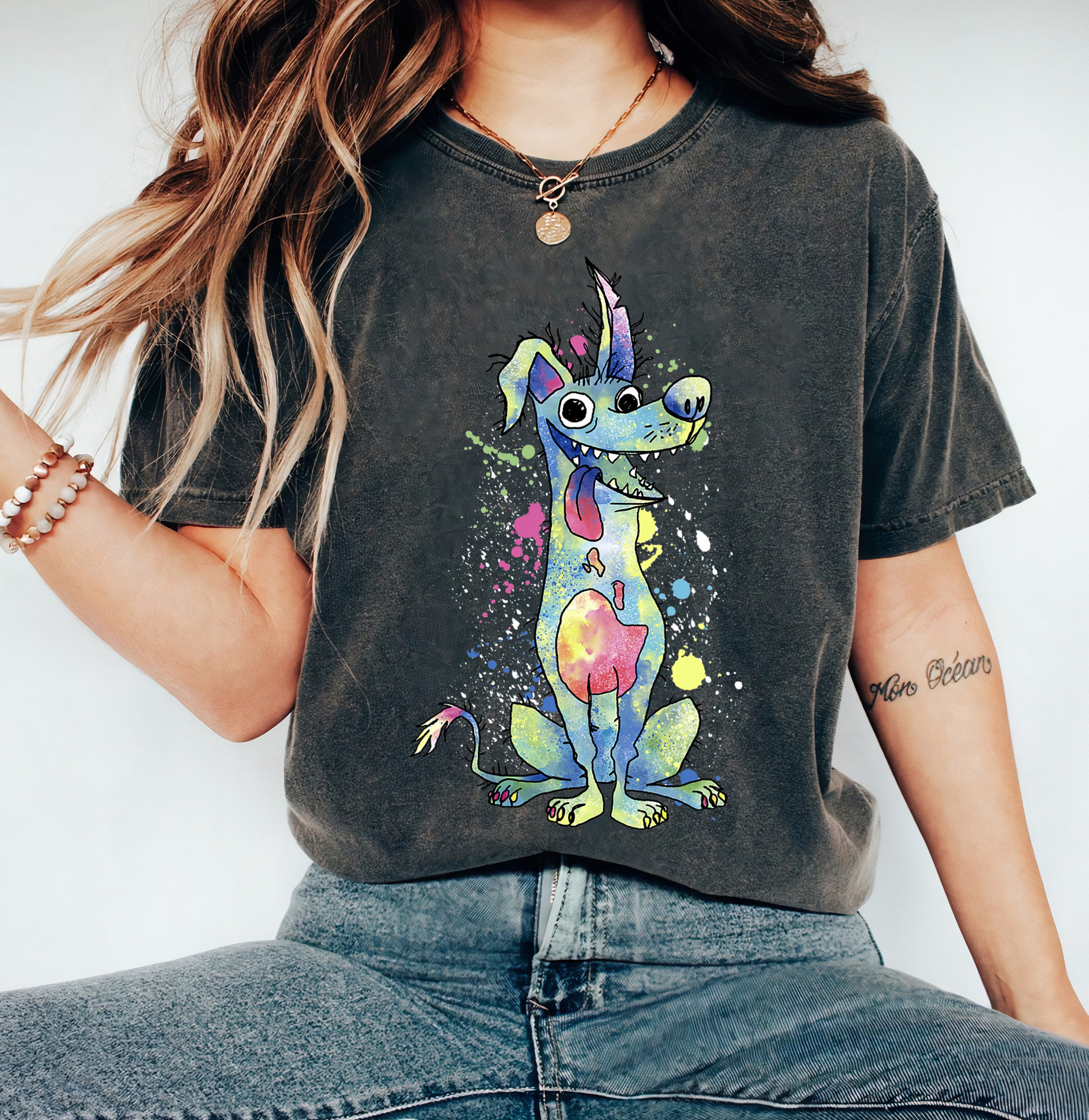 Disney Pixar Coco Dante Watercolor Splatter Graphic TShirt, Disney