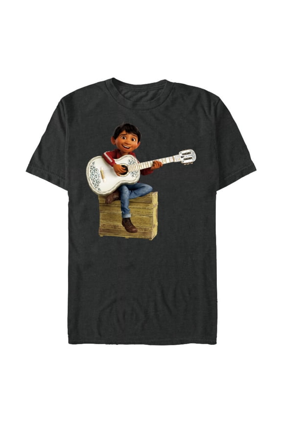 Disney Pixar Coco Miguel Rivera Playing Guitar T-Shirt- Short Sleeve Blended T-Shirt for Adults - Customized-Dark Heather
