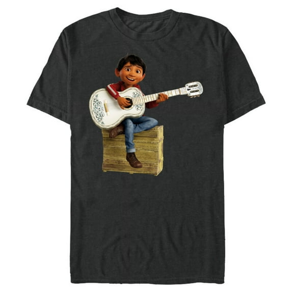 Disney Pixar Coco Miguel Rivera Playing Guitar T-Shirt- Short Sleeve Blended T-Shirt for Adults - Customized-Dark Heather
