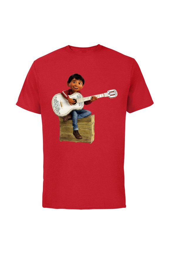 Disney Pixar Coco Miguel Rivera Playing Guitar T-Shirt - Short Sleeve Cotton T-Shirt for Adults - Customized-Red