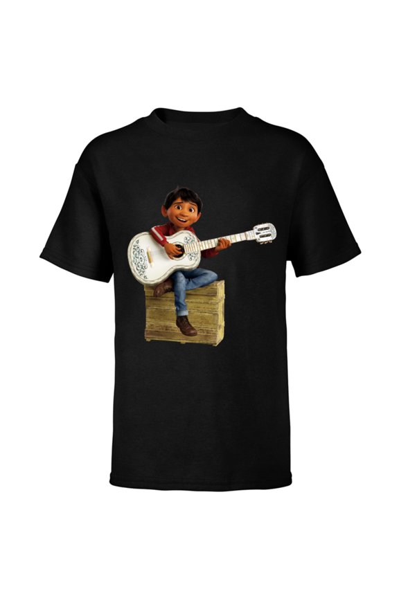Disney Pixar Coco Miguel Rivera Playing Guitar T-Shirt - Short Sleeve T-Shirt for Kids - Customized-Black