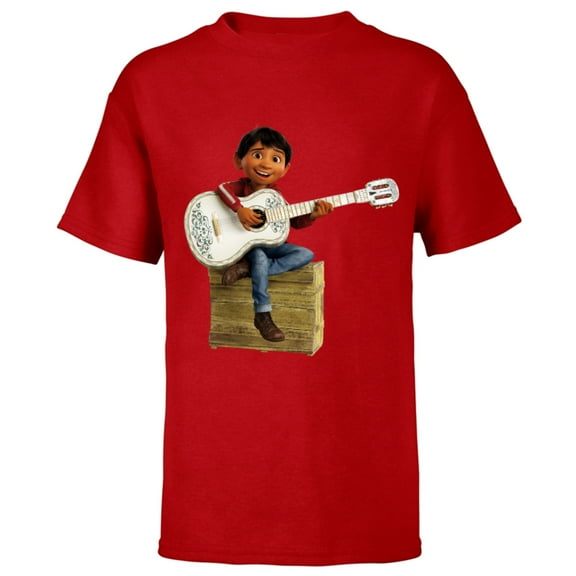 Disney Pixar Coco Miguel Rivera Playing Guitar T-Shirt - Short Sleeve T-Shirt for Kids - Customized-Red
