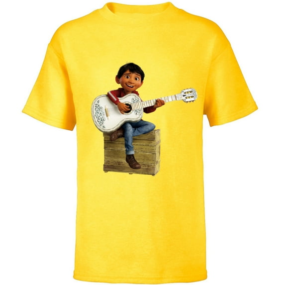 Disney Pixar Coco Miguel Rivera Playing Guitar T-Shirt - Short Sleeve T-Shirt for Kids - Customized-Yellow