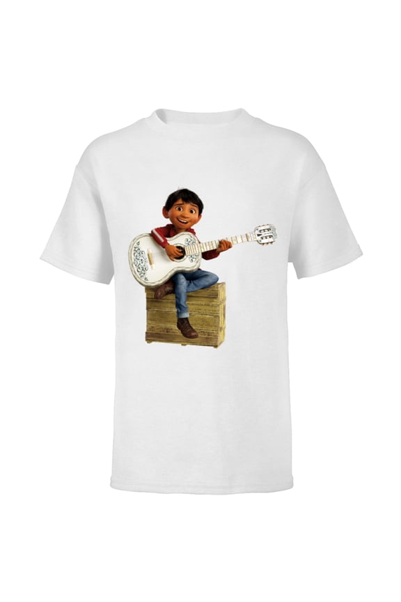 Disney Pixar Coco Miguel Rivera Playing Guitar T-Shirt - Short Sleeve T-Shirt for Kids - Customized-White
