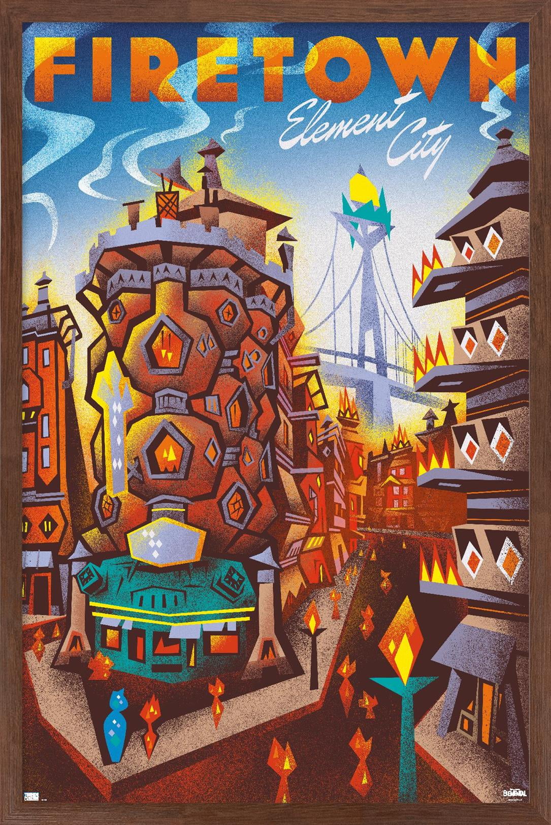 Disney Pixar Elemental - Firetown Wall Poster, 14.725" x 22.375" Framed