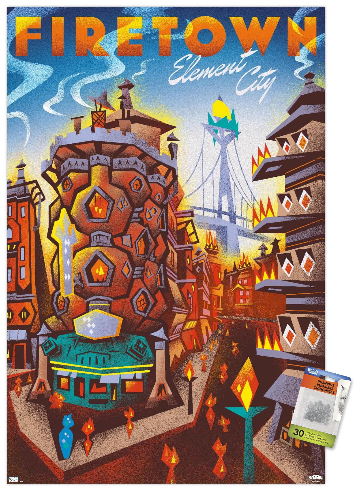 Disney Pixar Elemental - Firetown Wall Poster with Pushpins, 22.375" x ...