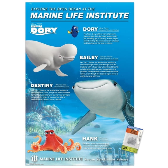 Disney Pixar Finding Dory - Group Wall Poster with Push Pins, 22.375" x 34"