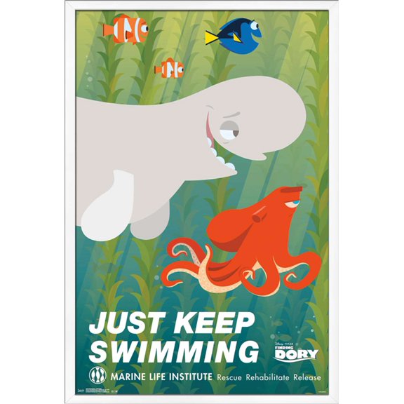 Disney Pixar Finding Dory - Just Keep Swimming Wall Poster, 22.375" x 34", Framed