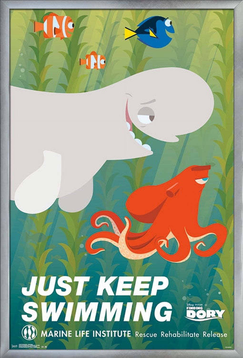 Disney Pixar Finding Dory - Just Keep Swimming Wall Poster, 22.375" x 34", Framed