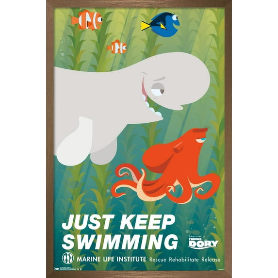 Disney Pixar Finding Dory - Just Keep Swimming Wall Poster, 22.375" x 34", Framed