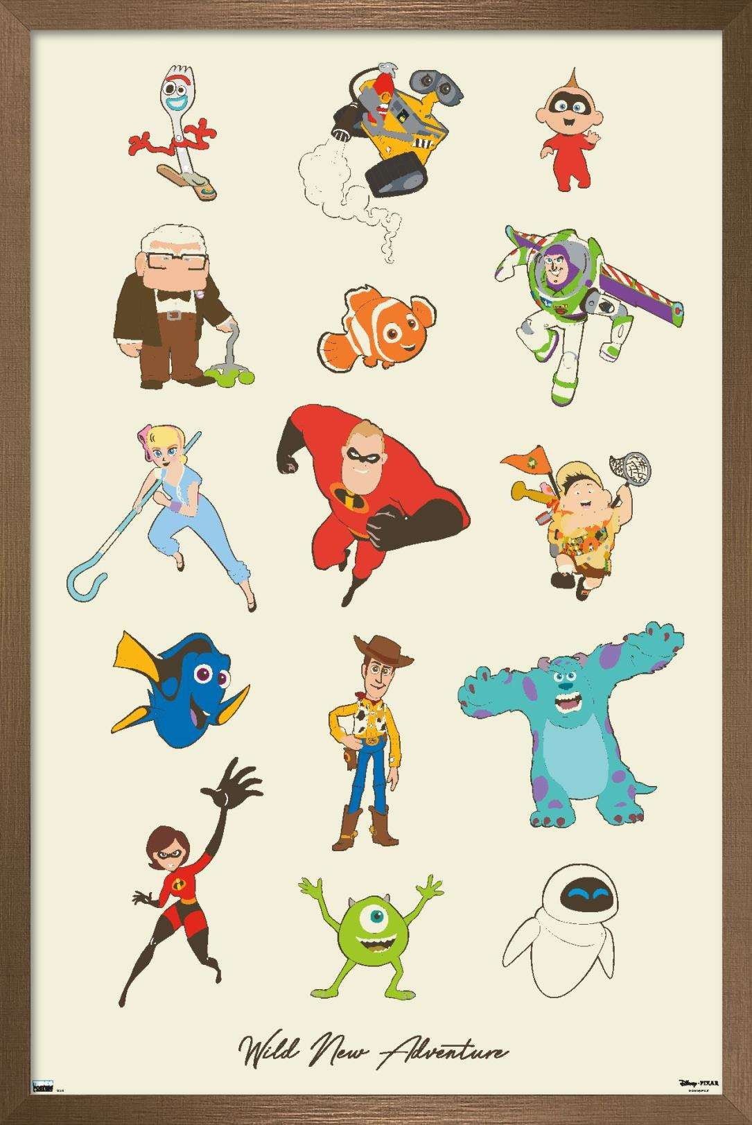 Disney Pixar - Group Wall Poster, 14.725" x 22.375", Framed