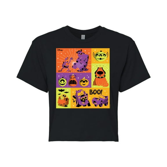 Disney Pixar - Halloween Movies Grid - Juniors Cropped Cotton Blend T-Shirt