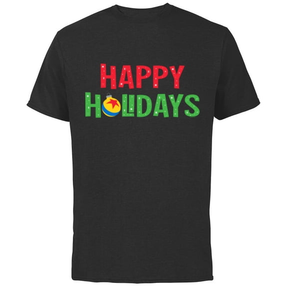 Disney & Pixar Happy Holidays Pixar Ball Christmas Ornament - Short Sleeve Cotton T-Shirt for Adults - Customized-Black