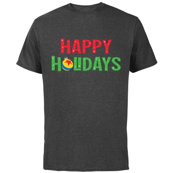 Disney & Pixar Happy Holidays Pixar Ball Christmas Ornament - Short Sleeve Cotton T-Shirt for Adults - Customized-Charcoal