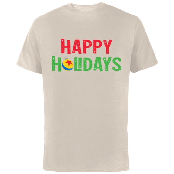 Disney & Pixar Happy Holidays Pixar Ball Christmas Ornament - Short Sleeve Cotton T-Shirt for Adults - Customized-Natural